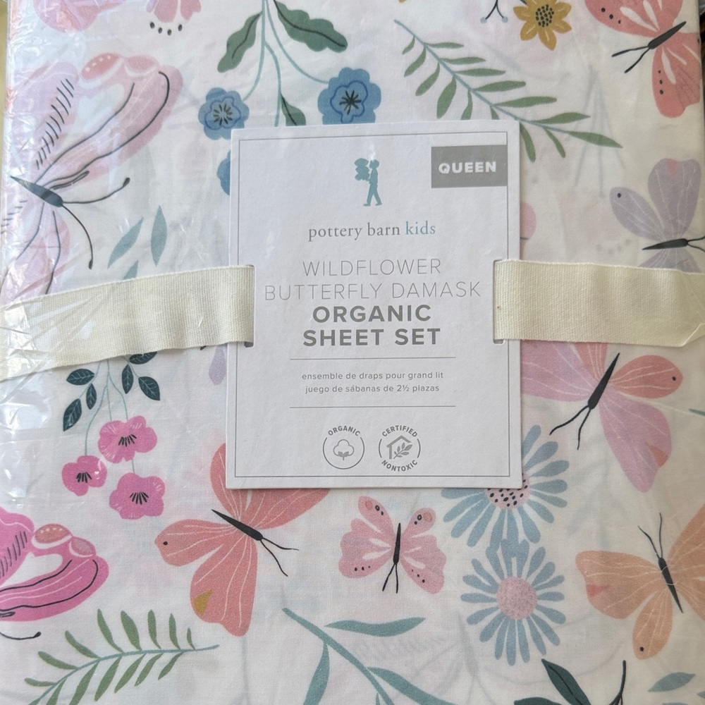 NWT Pottery Barn Kids Wildflower Butterfly Organic Queen Size Sheet Set